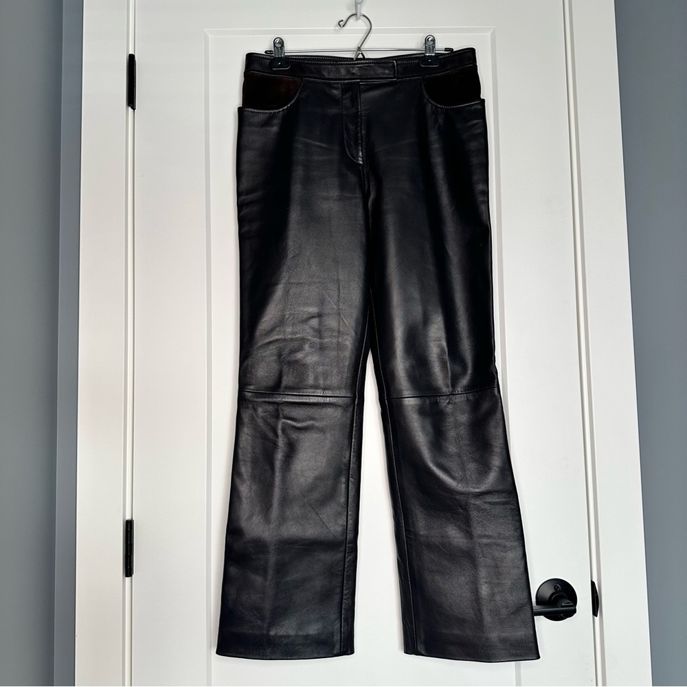 Dark Brown Leather Pants with suede detail